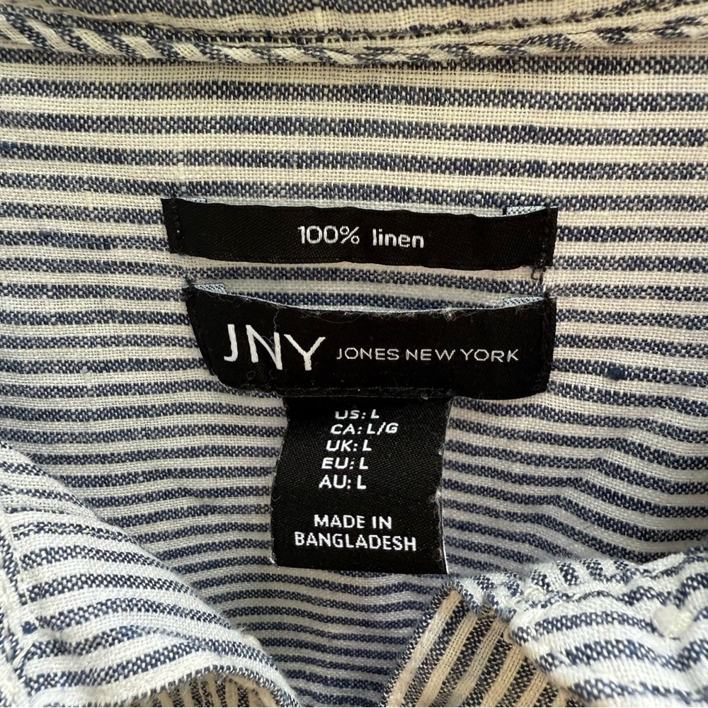 JONES NEW YORK Women’s Blue White Striped Pull Over Linen Shirt Size Large - Picture 2 of 9